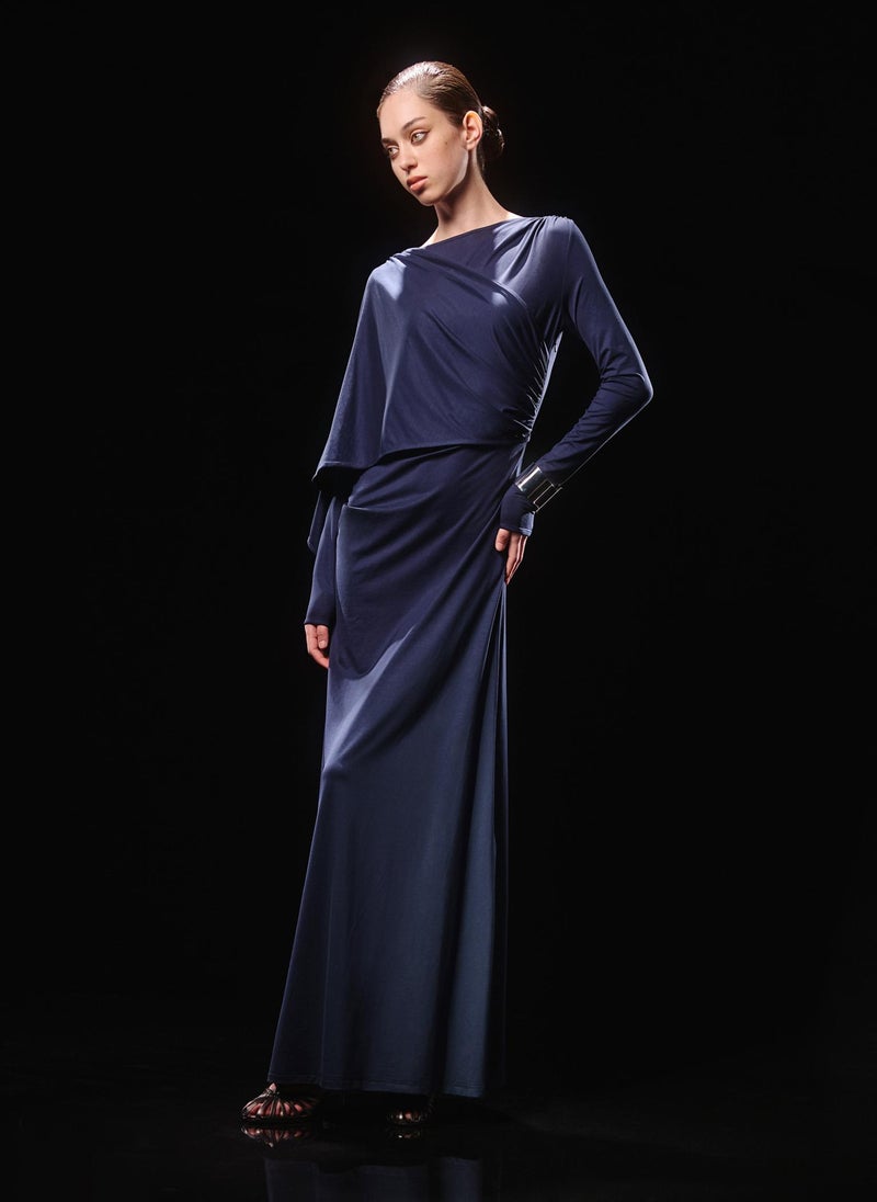 Lichi Jersey maxi dress with one-shoulder cape - Image 1